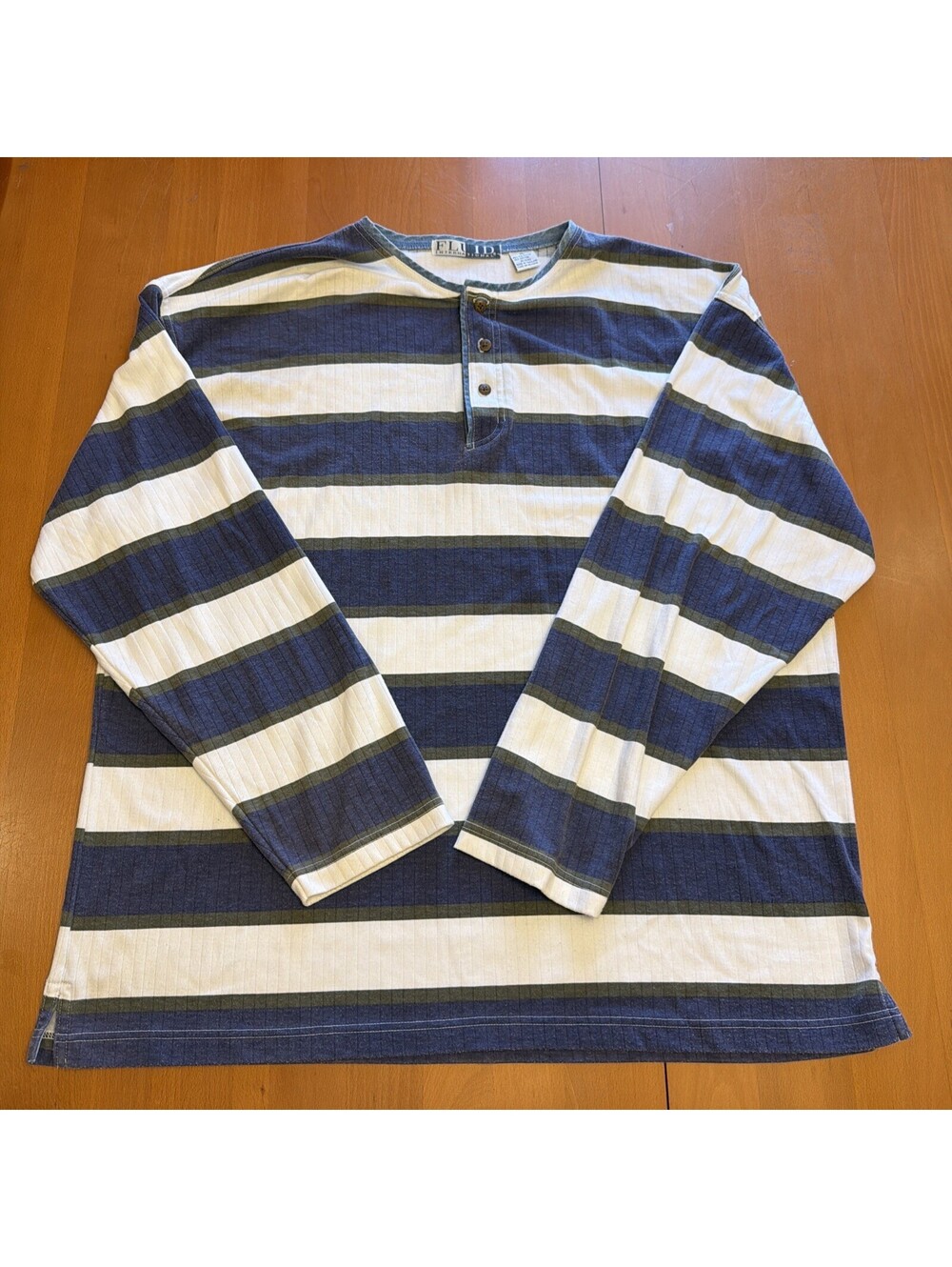 Vintage Fluid International Polo Shirt Mens XL Blue Green Long Sleeve Striped